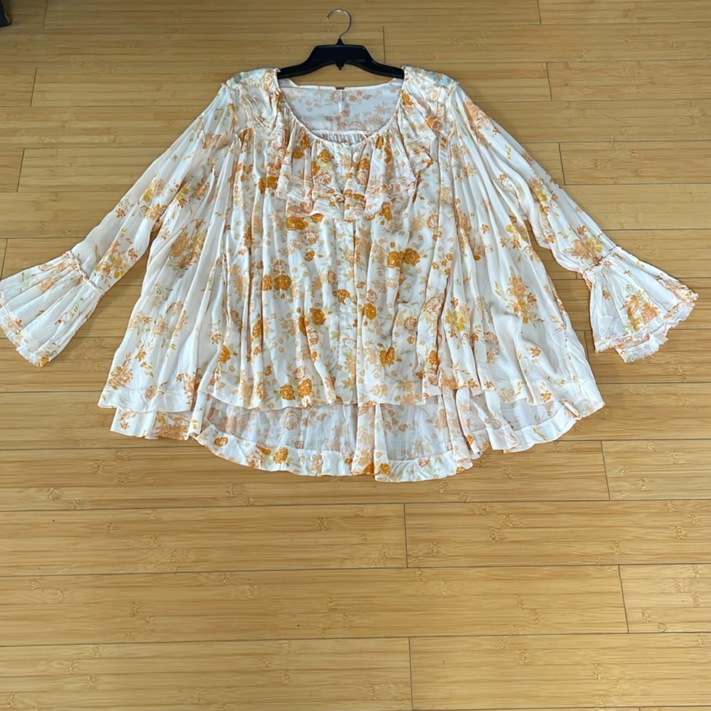 NWOT Women Free People Oversized Shirt Dress Tunic Soft Long Sleeve W/Ruffles XS